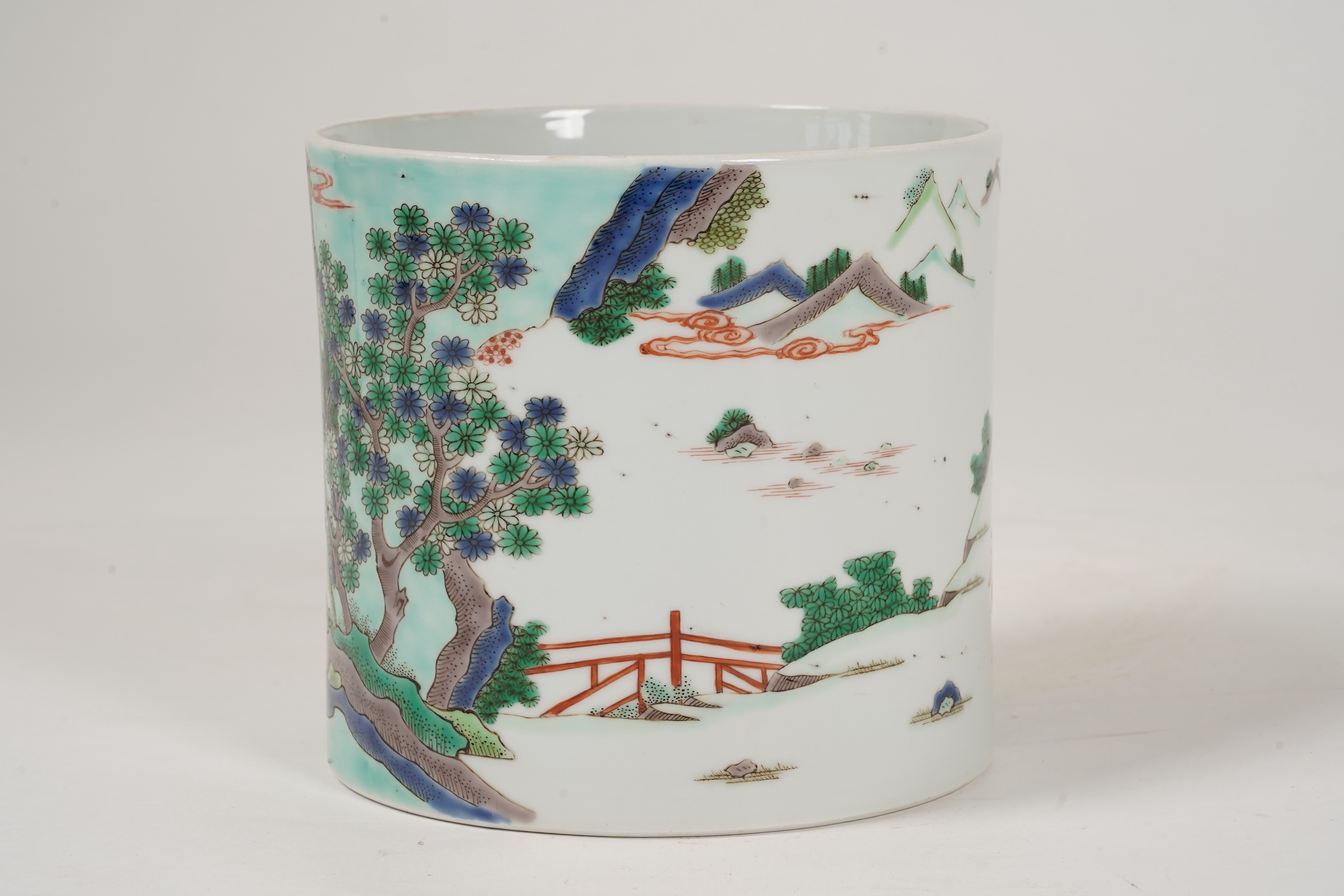 A Chinese famille verte brush pot